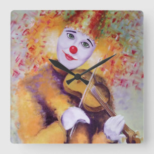 A sweet clown playing the violin square wall clock