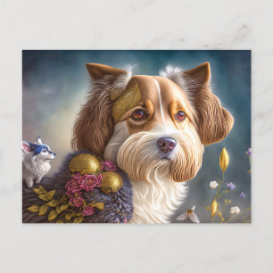 A sweet dog with gold jewelry postcard