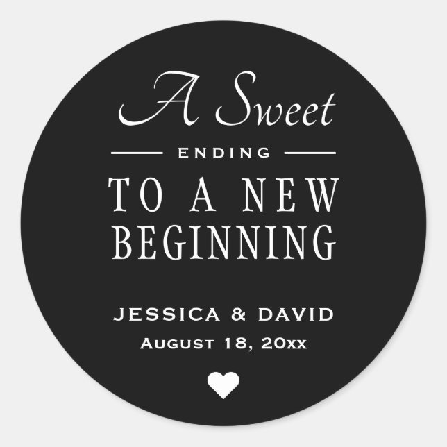 A Sweet Ending Black Wedding Favour Sticker (Front)