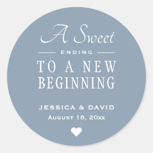 A Sweet Ending Dusty Blue Wedding Favour Sticker
