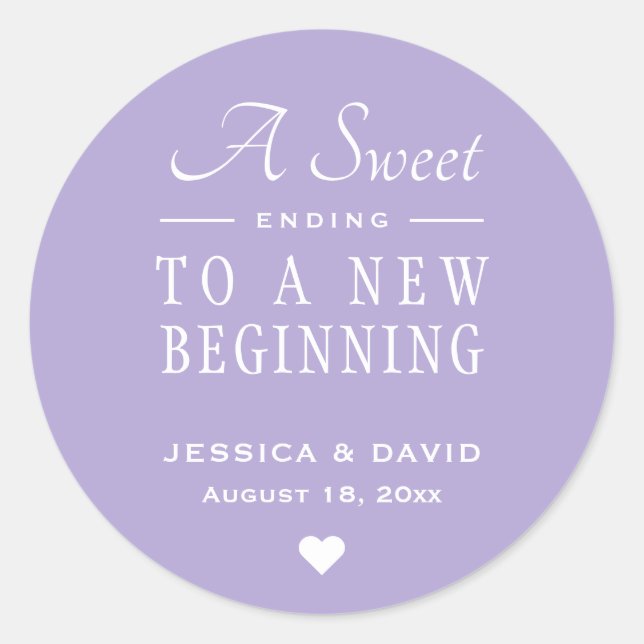 A Sweet Ending Lavender Wedding Favour Sticker (Front)