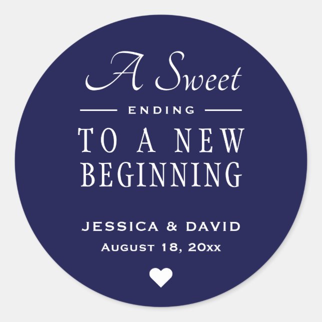 A Sweet Ending Navy Blue Wedding Favour Sticker (Front)