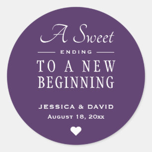 A Sweet Ending Purple Wedding Favour Sticker