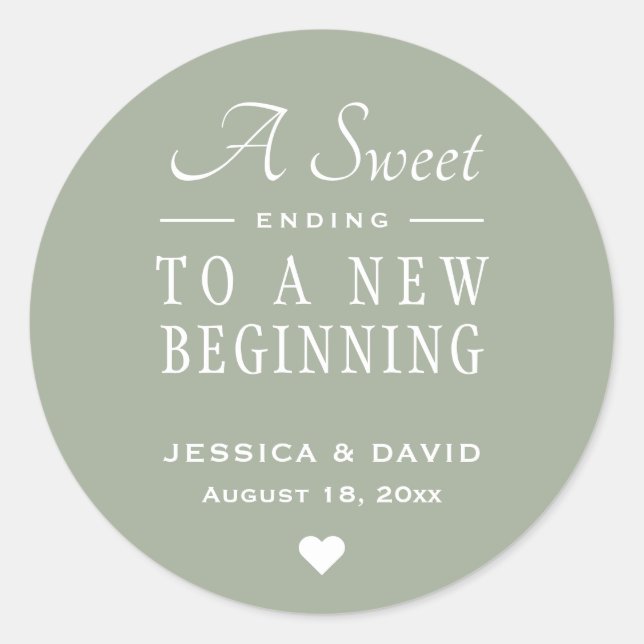 A Sweet Ending Sage Green Wedding Favour Sticker (Front)