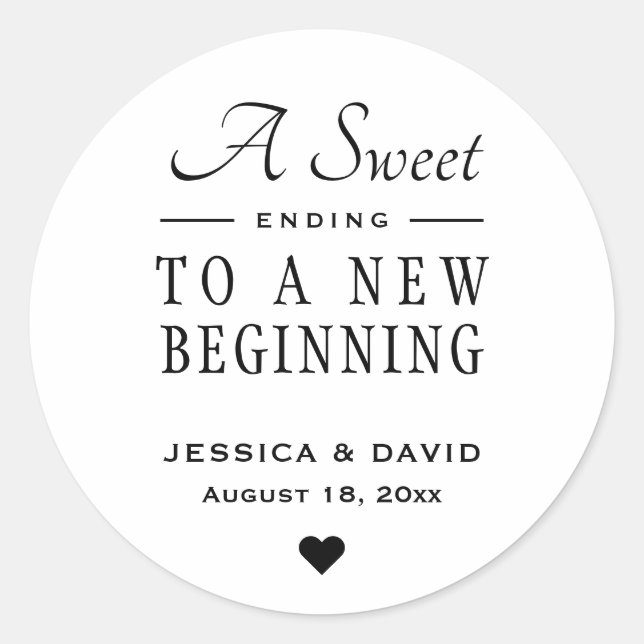 A Sweet Ending Simple Wedding Favour Sticker (Front)