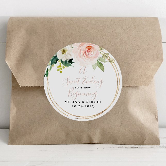 A Sweet Ending to A new beginning Wedding  Classic Classic Round Sticker (Creator Uploaded)