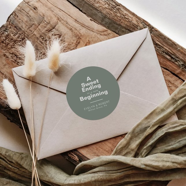A Sweet Ending to A new beginning Wedding    Classic Round Sticker (Creator Uploaded)