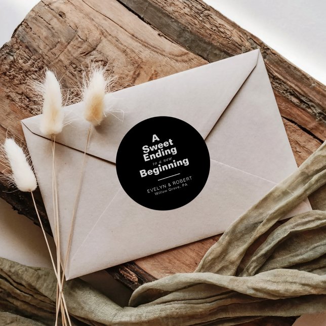 A Sweet Ending to A new beginning Wedding  Classic Round Sticker (Creator Uploaded)