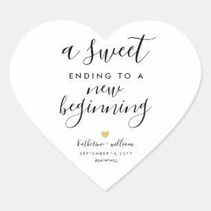 A Sweet Ending To A New Beginning Wedding Favour Heart Sticker