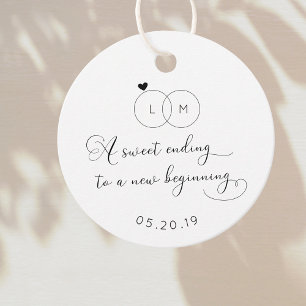 A Sweet Ending to a New Beginning Wedding Round Favour Tags