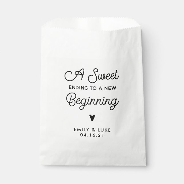 A Sweet Ending to a New Beginning Wedding Treat Favour Bags (Front)