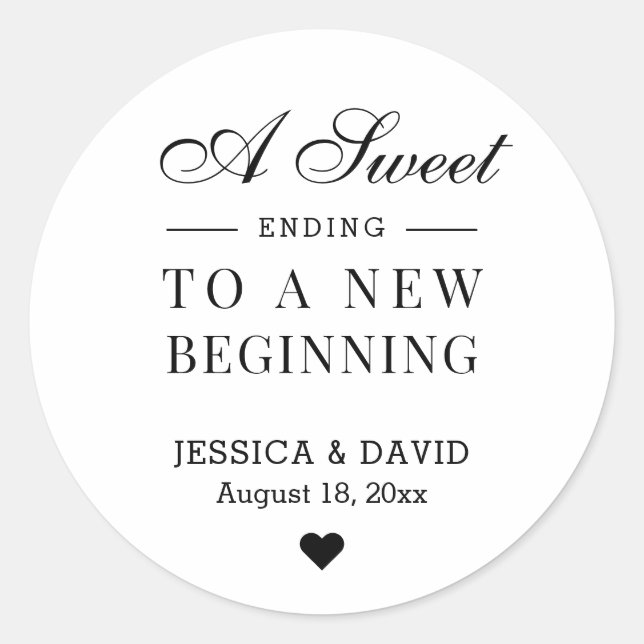 A Sweet Ending Wedding Favour Sticker (Front)