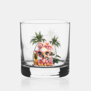 A sweet flamingo in a tropical paraise whiskey glass