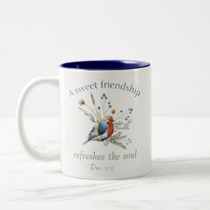 ‘A Sweet Friendship’ Bible Verse Watercolor Bird Two-Tone Coffee Mug