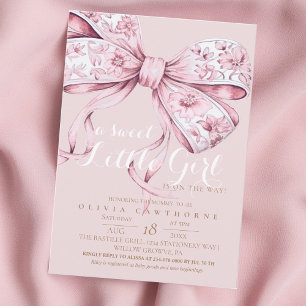 A Sweet Girl Pink Bow Baby Shower Invitation