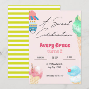 A Sweet Icecream Summer Birthday Party Invitation