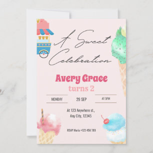A Sweet Icecream Summer Birthday Party Invitation