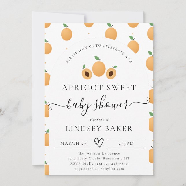 A Sweet Little Apricot baby shower Invitation (Front)