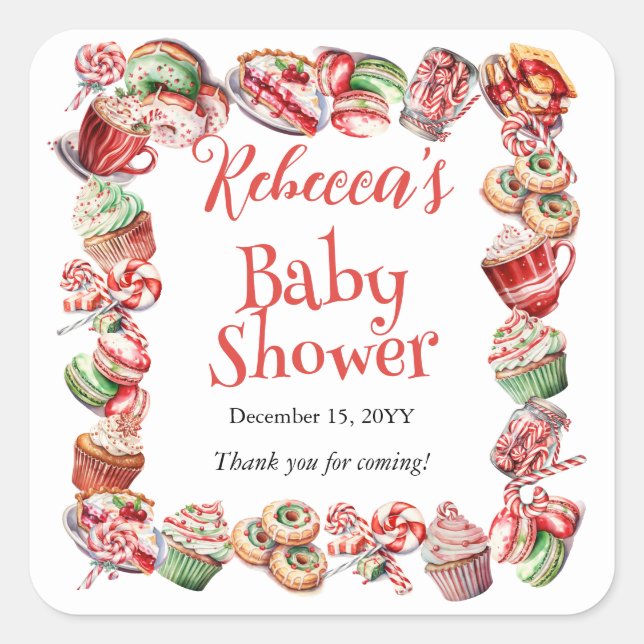A Sweet Little Baby Candy Frame Baby Shower Square Sticker (Front)
