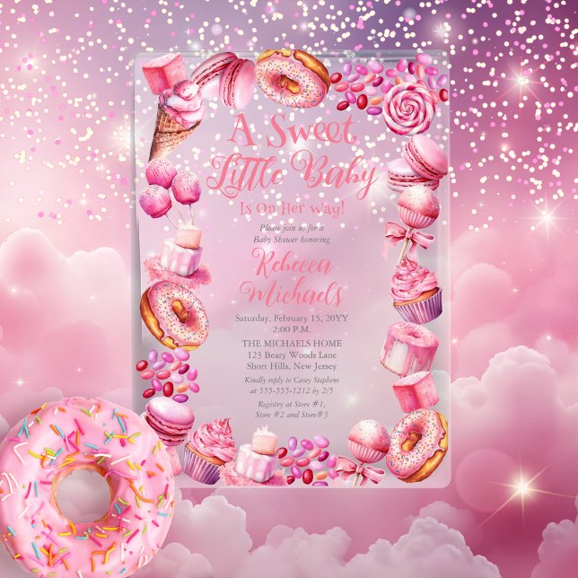 A Sweet Little Baby Candy Frame Girl Baby Shower Acrylic Invitations ("A Sweet Little Baby" Candy Frame Girl Baby Shower Acrylic Invitations)