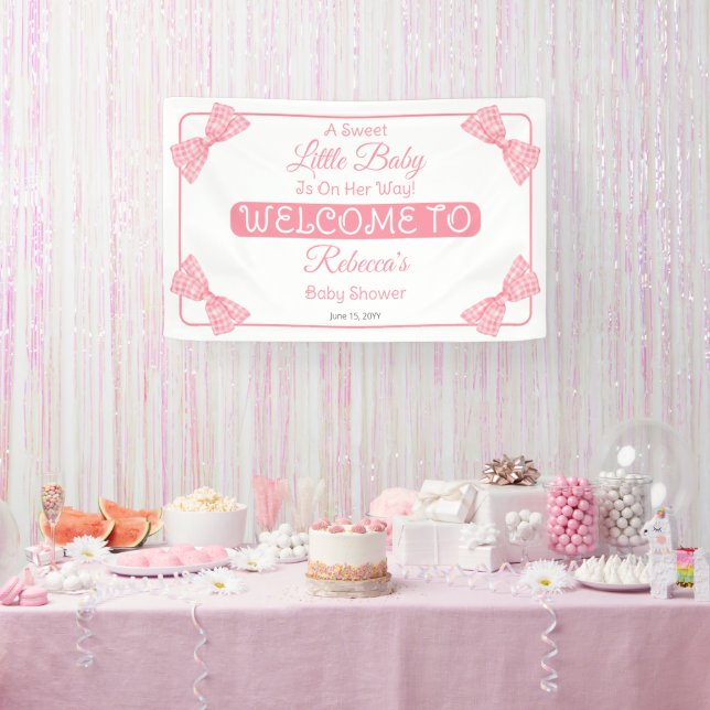 A Sweet Little Baby Pink Bows Girl Baby Shower Banner (Party)