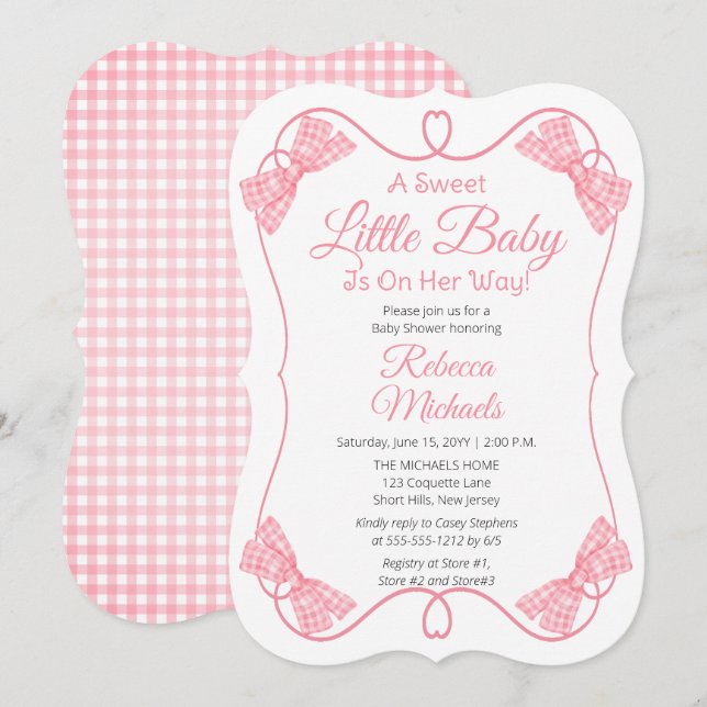 A Sweet Little Baby Pink Bows Girl Baby Shower Invitation (Front/Back)