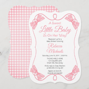 A Sweet Little Baby Pink Bows Girl Baby Shower Invitation