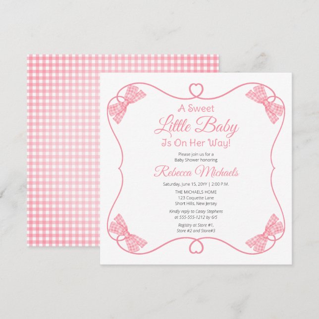 A Sweet Little Baby Pink Bows Girl Baby Shower Invitation (Front/Back)