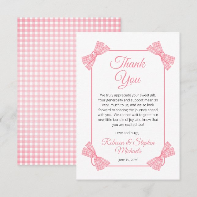 A Sweet Little Baby Pink Bows Girl Baby Shower Thank You Card (Front/Back)