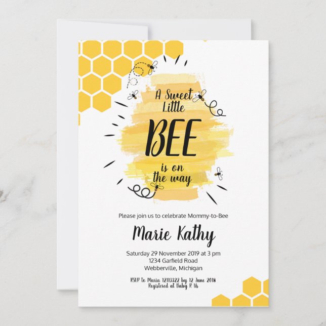 a sweet little bee is on the way baby shower invitation (Front)