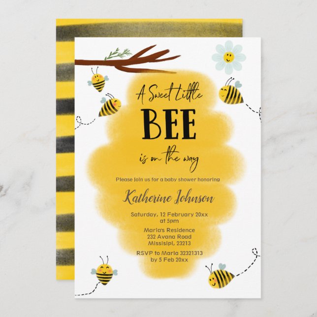 A sweet little bee is on the way baby shower invitation (Front/Back)