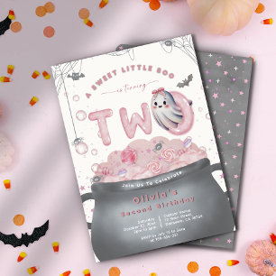 A Sweet Little Boo Is Turning Two Pink Birthday Invitation