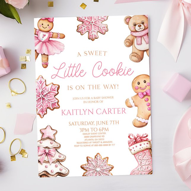 A Sweet Little Cookie Pink Gingerbread Baby Shower Invitation (Creator Uploaded)
