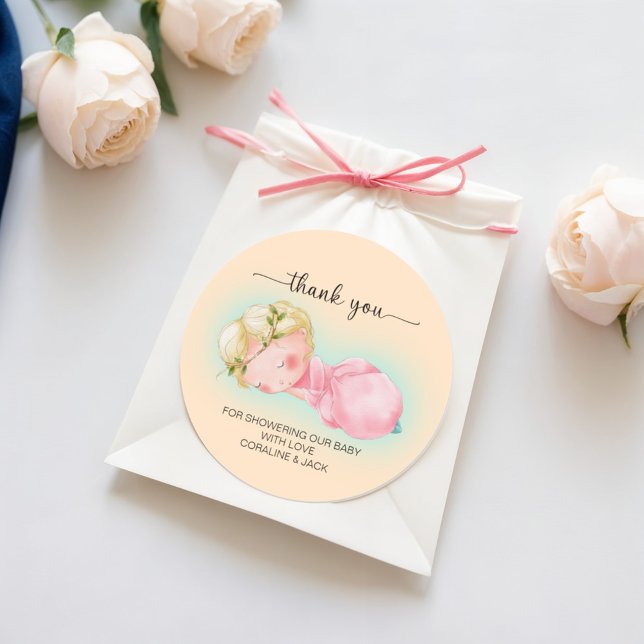 A sweet little girl Baby Shower Classic Round Sticker (Creator Uploaded)