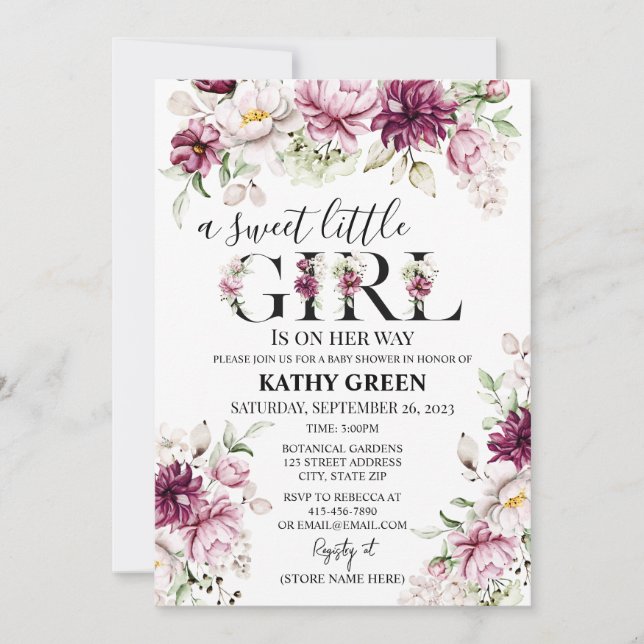 A Sweet Little Girl Baby Shower Invitation (Front)