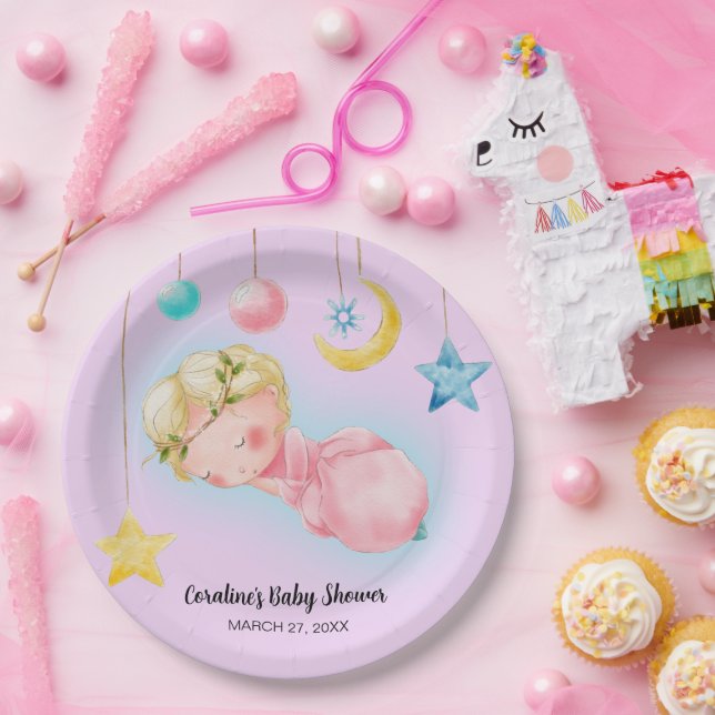 A sweet little girl Baby Shower Paper Plate (Party)