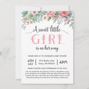 A Sweet Little Girl is On Her Way Baby Shower Invitation