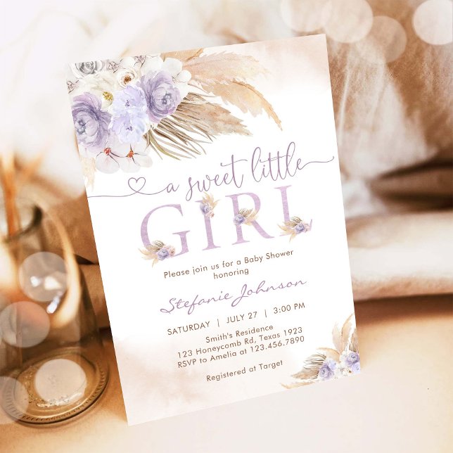 A Sweet Little Girl Pampass Baby Shower Invitation (Creator Uploaded)
