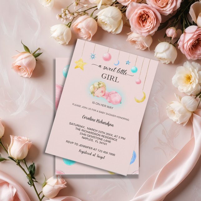 A sweet little girl pink Baby Shower Invitation (Creator Uploaded)