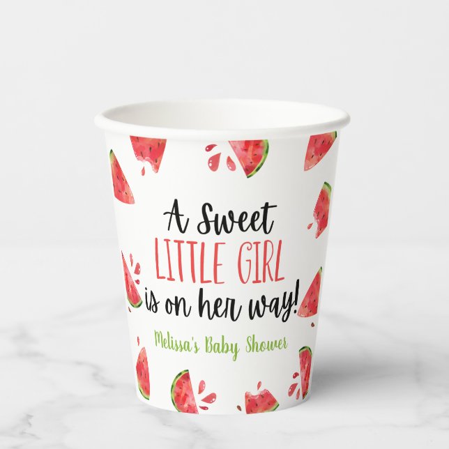 A Sweet Little Girl Watermelon Baby Shower Paper Cups (Front)