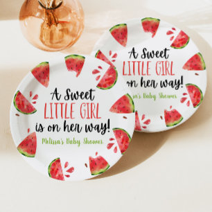 A Sweet Little Girl Watermelon Baby Shower Paper Plate