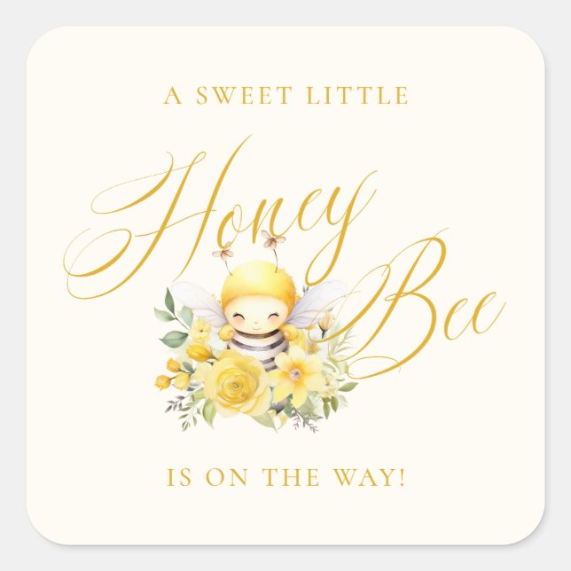 A Sweet Little Honey Bee Baby Shower Square Sticker (Front)