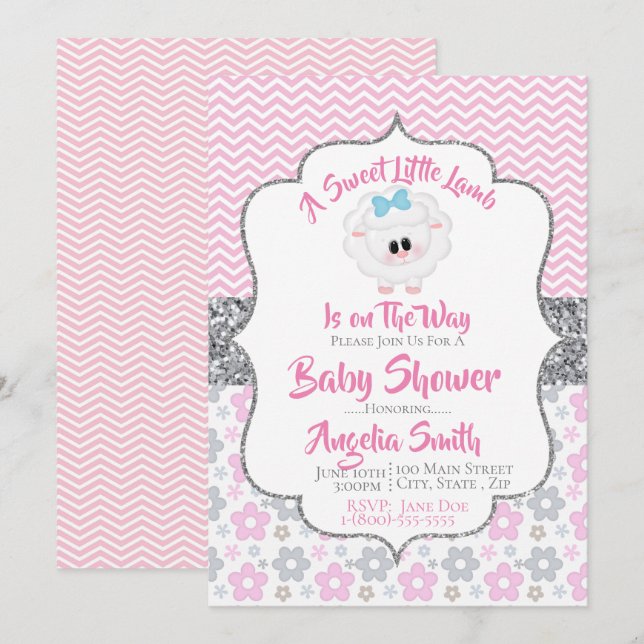 A Sweet Little Lamb Baby Shower Invitation (Front/Back)