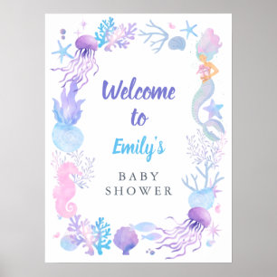 A Sweet Little Mermaid Pastel Baby Shower Welcome Poster