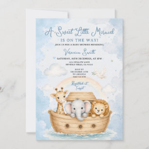 A Sweet Little Miracle Cute Noah's Ark Baby Shower Invitation