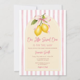 A Sweet Little One Lemon Baby Shower Pink Girl Invitation