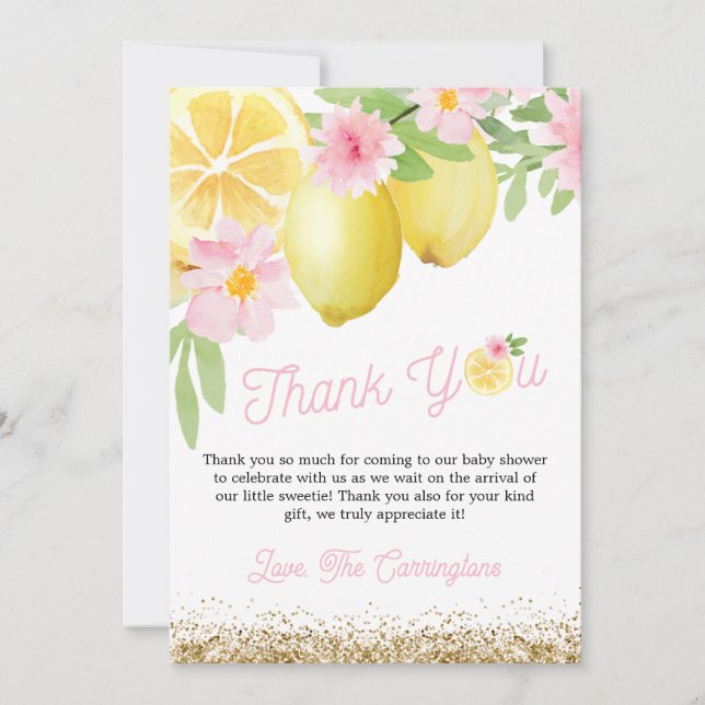 A Sweet Little One Lemon Baby Shower Thank You Card (Front)