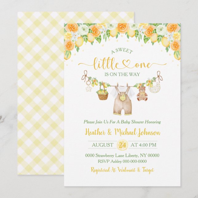 A Sweet Little One Lemon Citrus Floral Baby Shower Invitation (Front/Back)