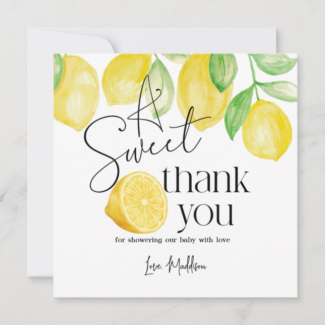 A sweet little one, Lemon theme, Baby shower,  Thank You Card (Front)