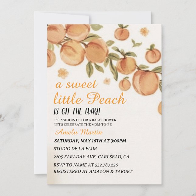 A Sweet Little Peach Baby Shower Invitation (Front)
